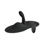 Vibepad 3. A black oval-shaped silicone pad with two humps. Sticking up between the humps is a probe, toughly 5 inches long, with a tilted, slightly bulbous head. includes remote control.