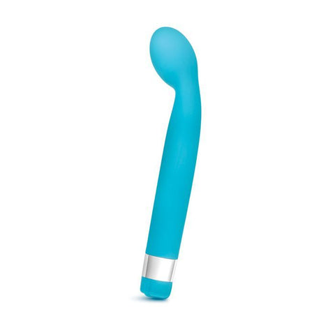 Scarlet G G spot vibe in blue. Long slim handle with an oval-shaped bulb that’s tilted to stimulate the g-spot or prostate. Twist control at the bottom end.