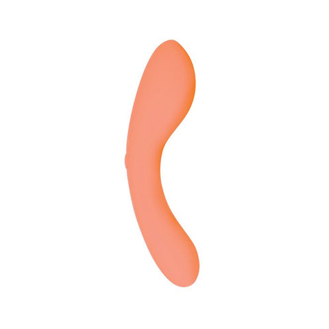 Mini Swan Wand Glow in the Dark vibrator in orange. A slim, curved wand vibrator about 4 inches long. One end is slightly wider than the other. One button control in the middle.