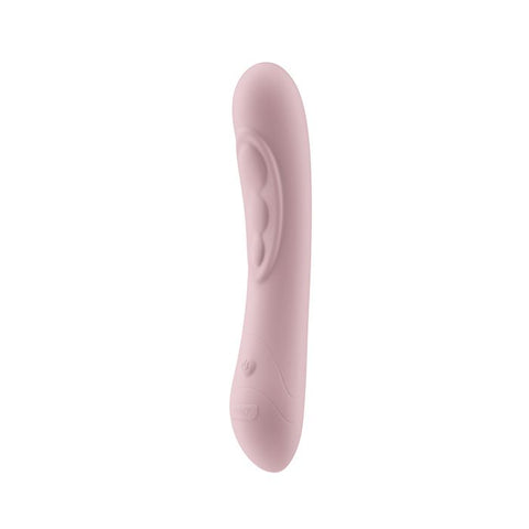 Kiiro Pearl 3 Interactive Vibrator. A light pink semi-curved shaft with three bumps above the center and a single button near the bottom.