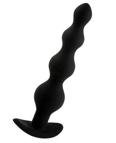 VeDO Earth Quaker Anal Vibe. A long black probe with four beads from medium to large, and a curved flared base