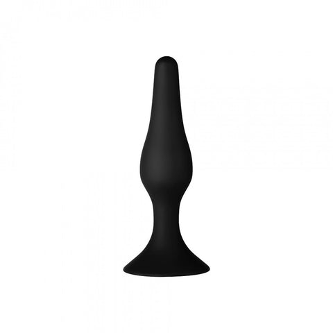F-31 Lungo Plug - Small. A black, teardrop shaped butt plug with narrow neck and round flared base