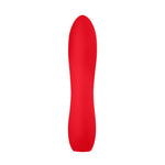 Luv Inc large silicone bullet in red. A bullet vibe with slightly pointed tip and button control on bottom end. The middle of the bullet is slightly slimmer than the rest.