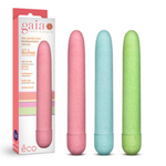 Gaia Eco Vibrator in aqua. A slim probe with rounded tip and twist control at bottom end.