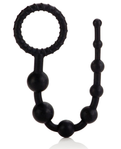 Booty Call Silicone Anal Beads. A medium sized ring with a cord of small beads, from largest to smallest. in Black.