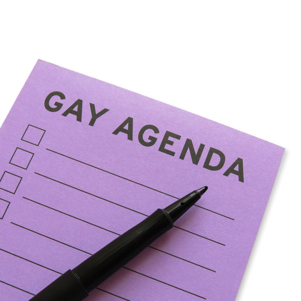 GAY AGENDA Notepad 4x6" Checklist l Queer Valentine Gift: Cello Sleeved