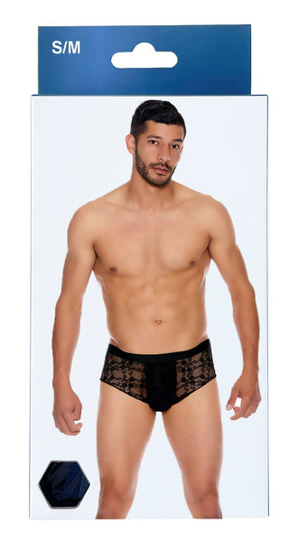 Men's Lace Boyshort: Red / S/M