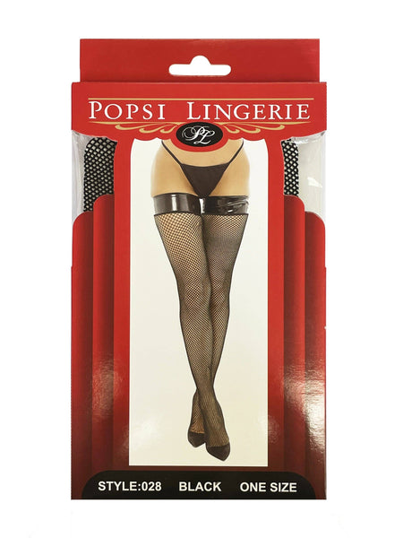 Fishnet Stocking With Vinyl Top (BOXED): Black / OS