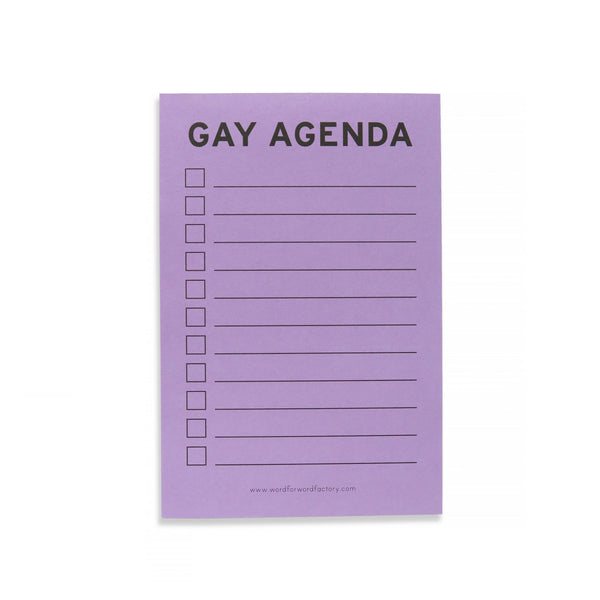 GAY AGENDA Notepad 4x6" Checklist l Queer Valentine Gift: Cello Sleeved