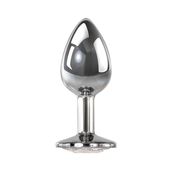 Metal Anal Plug with Clear Jewel - Medium