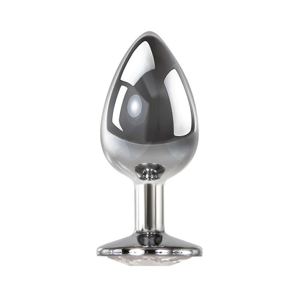 Metal Anal Plug with Clear Jewel - Large