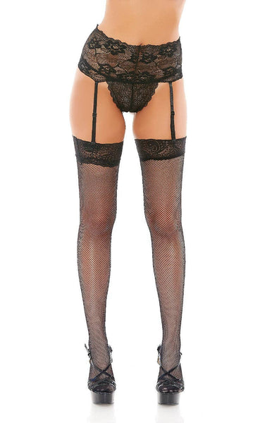 Black Lace Trim Garter With Pantyhose (BOXED): Black / OS