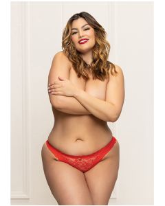 Lace Panty w/Heart Cut Out Back & Pearl Chain Detail - Red 1X/2X