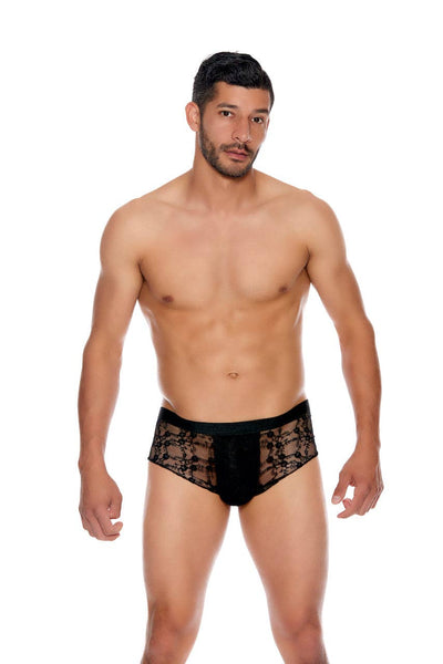 Men's Lace Boyshort: Red / S/M