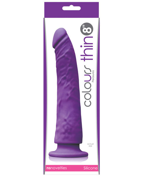 Colours Thin 8 inch silicone dildo in purple